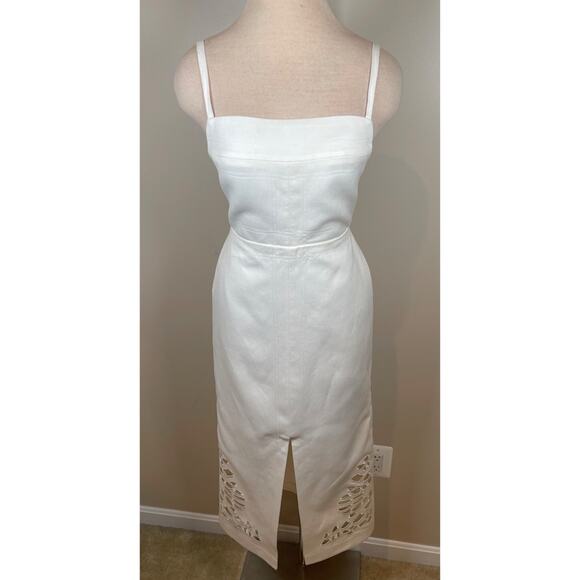 Acler Delacourt Linen Cutout Ivory White Midi Dress Size 4 - Picture 4 of 12